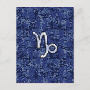 Capricorn Zodiac Sign on navy blue digital camo Postcard