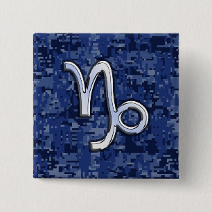 Capricorn Zodiac Sign on Navy Digital Camouflage 2 Inch Square Button