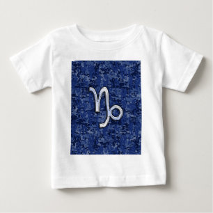 Capricorn Zodiac Sign on Navy Digital Camouflage Baby T-Shirt