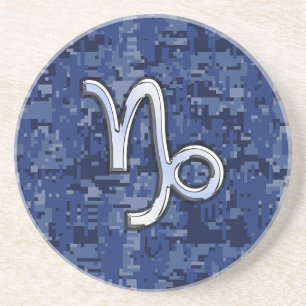 Capricorn Zodiac Sign on Navy Digital Camouflage Coaster