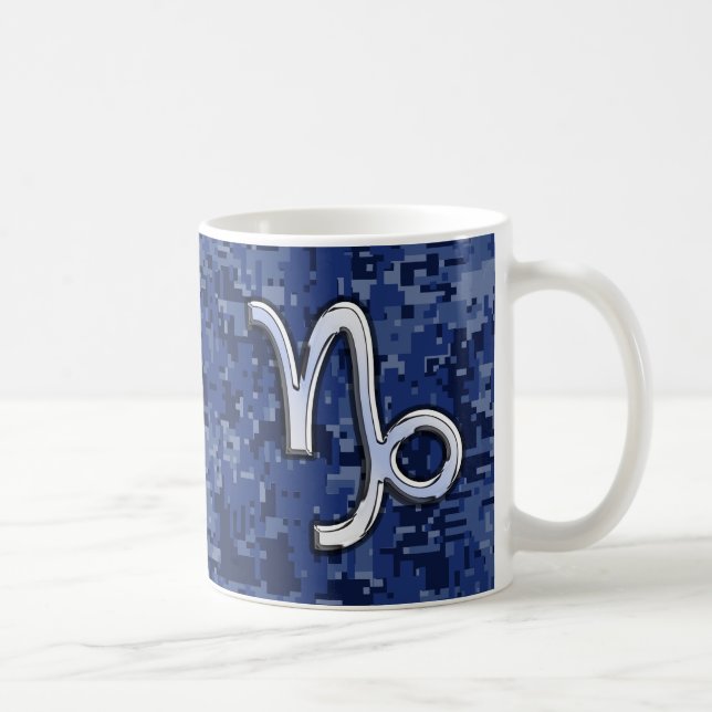 Capricorn Zodiac Sign on Navy Digital Camouflage Coffee Mug (Right)