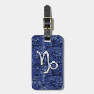 Capricorn Zodiac Sign on Navy Digital Camouflage Luggage Tag