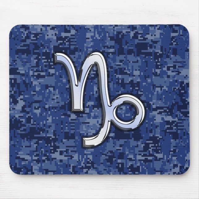 Capricorn Zodiac Sign on Navy Digital Camouflage Mouse Pad (Front)