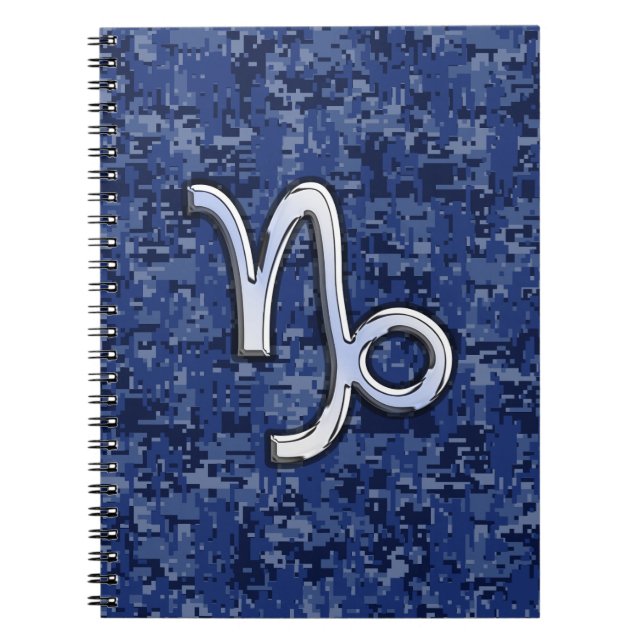 Capricorn Zodiac Sign on Navy Digital Camouflage Notebook (Front)