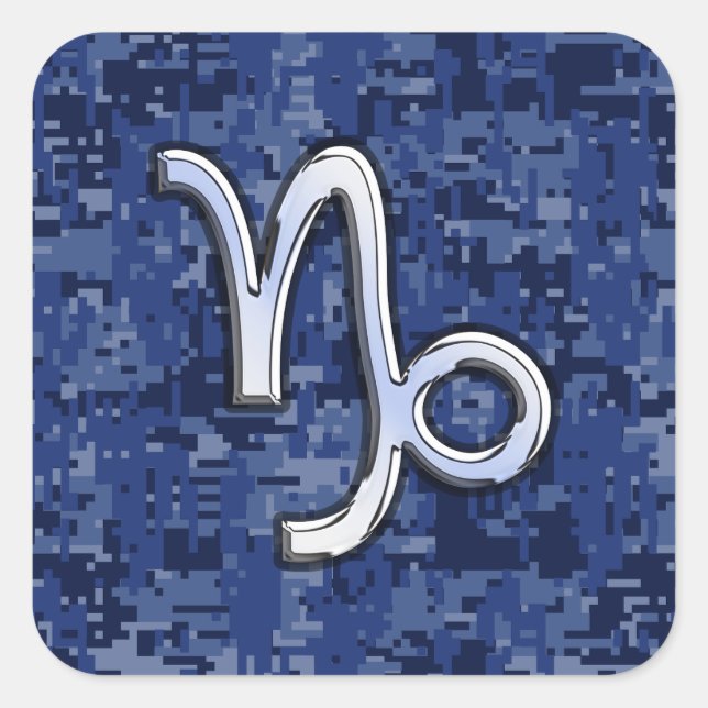 Capricorn Zodiac Sign on Navy Digital Camouflage Square Sticker (Front)