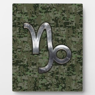 Capricorn Zodiac Sign on olive green digital camo Plaque
