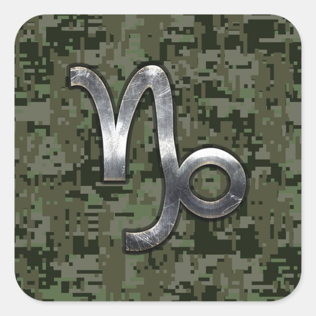Capricorn Zodiac Sign on olive green digital camo Square Sticker (Front)