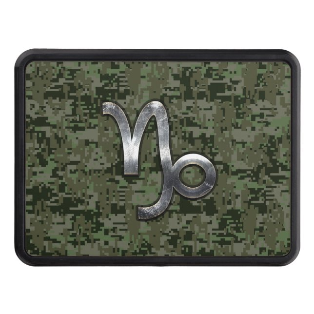 Capricorn Zodiac Sign on olive green digital camo Trailer Hitch Cover (Front)