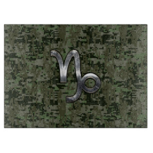 Capricorn Zodiac Sign on Woodland Digital Camo Cutting Board