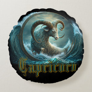 Capricorn Zodiac Sign Round Pillow