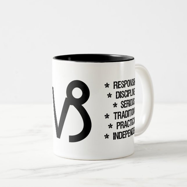 Capricorn Zodiac Sign ("the goat of fear") Two-Tone Coffee Mug (Front Right)