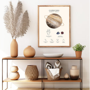 Capricorn  Zodiac Sign with Birthstone Poster 