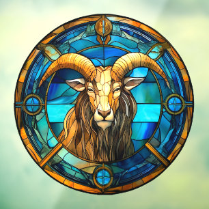 Capricorn Zodiac Signs Faux Stained Glass Window 