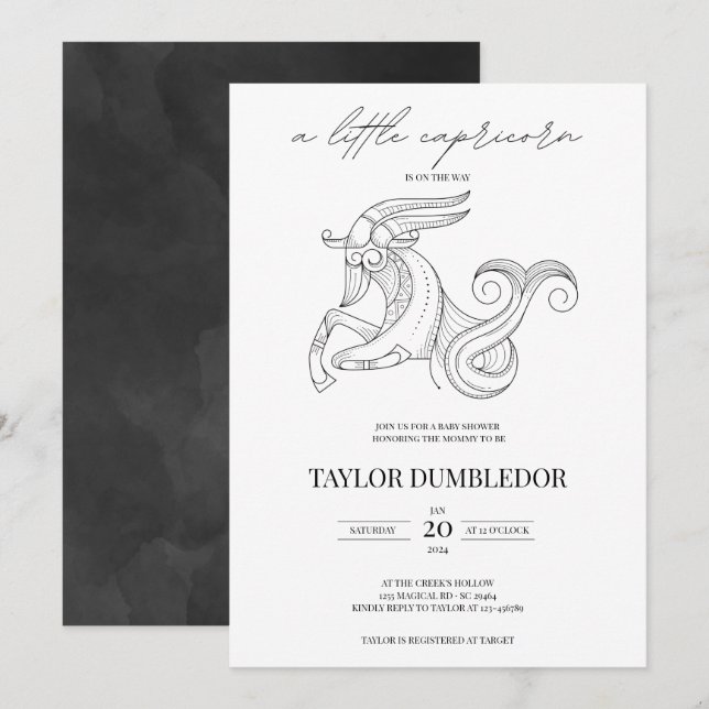 Capricorn Zodiac Star Sign Astrology Baby Shower Invitation (Front/Back)