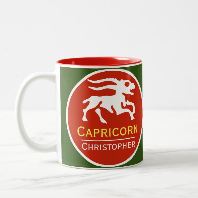 Capricorn Zodiac Star Sign with Owner's Name Two-Tone Coffee Mug (Left)