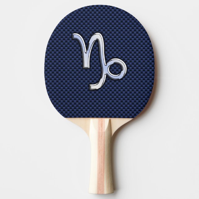 Capricorn Zodiac Symbol Blue Carbon Fiber Style Ping Pong Paddle (Front)