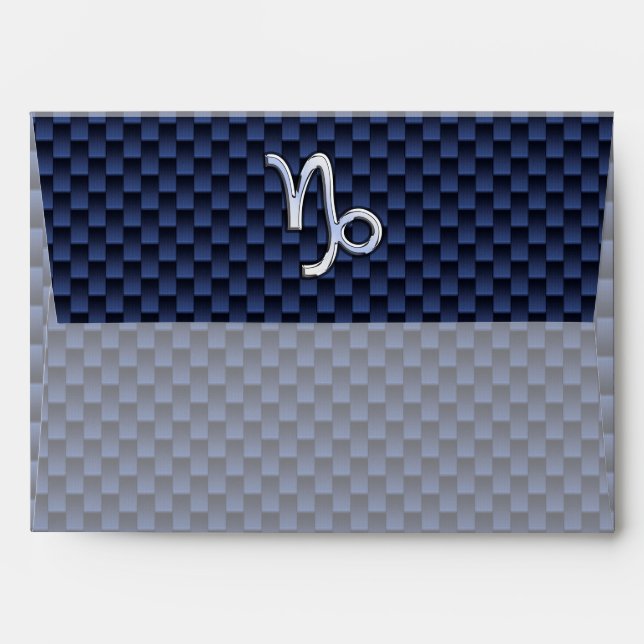Capricorn Zodiac Symbol Blue Carbon Fibre Style Envelope (Back (Top Flap))