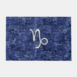 Capricorn Zodiac Symbol Blue Digital Camouflage Doormat