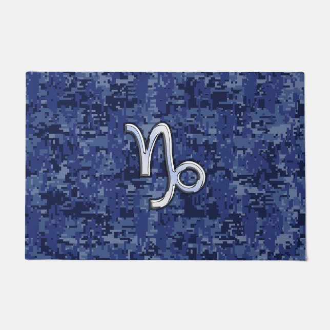 Capricorn Zodiac Symbol Blue Digital Camouflage Doormat (Front)