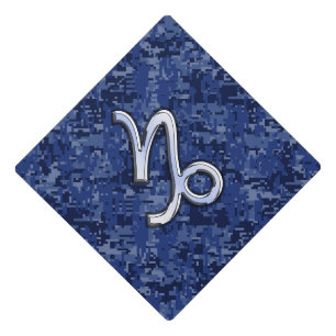 Capricorn Zodiac Symbol Blue Digital Camouflage Graduation Cap Topper