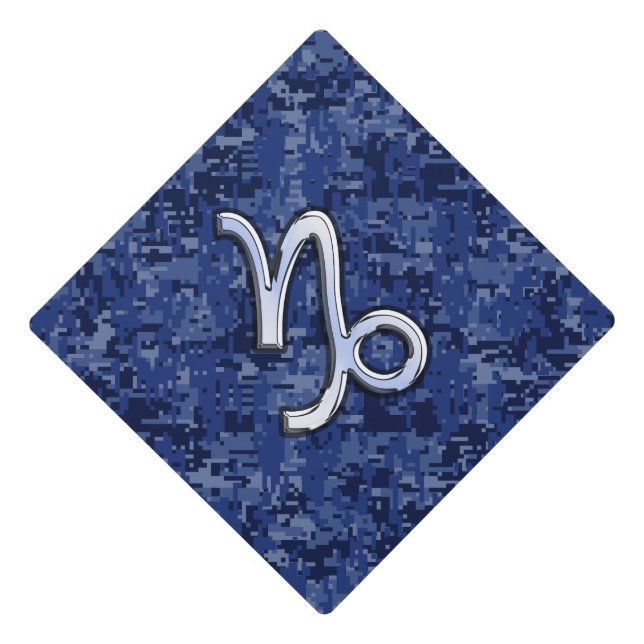 Capricorn Zodiac Symbol Blue Digital Camouflage Graduation Cap Topper (Front)