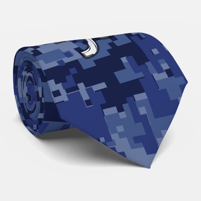 Capricorn Zodiac Symbol Blue Digital Camouflage Tie (Rolled)
