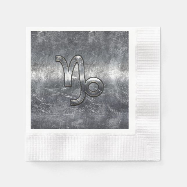 Capricorn Zodiac Symbol Distressed Steel Decor Napkin (Front)
