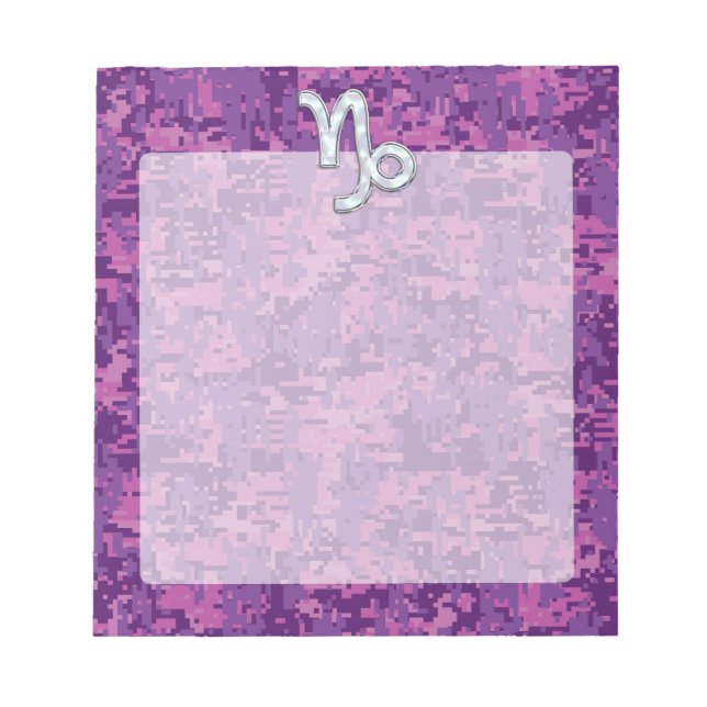 Capricorn Zodiac Symbol Fuchsia Digital Camouflage Notepad (Front)