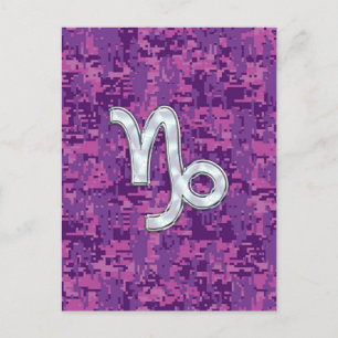 Capricorn Zodiac Symbol Fuchsia Digital Camouflage Postcard