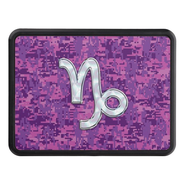 Capricorn Zodiac Symbol Fuchsia Digital Camouflage Trailer Hitch Cover (Front)