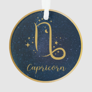 Capricorn zodiac symbol gold blue personalized ornament