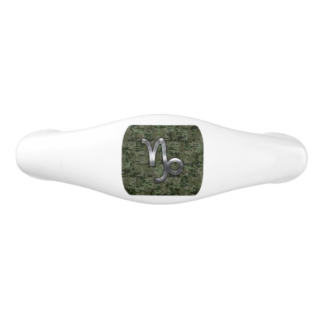 Capricorn Zodiac Symbol Green Digital Camouflage Ceramic Drawer Pull (Front)