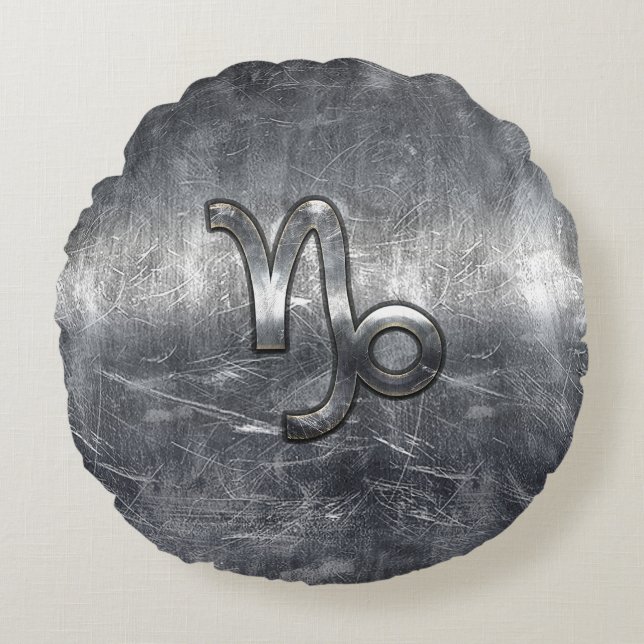 Capricorn Zodiac Symbol Grunge Distressed Style Round Pillow (Front)