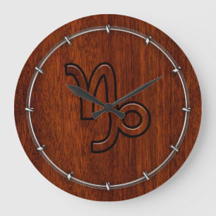 Capricorn Zodiac Symbol in Mahogany Brown Large Clock
