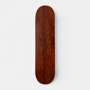 Capricorn Zodiac Symbol in Mahogany Brown Skateboard