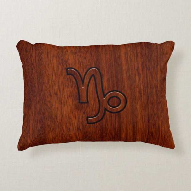 Capricorn Zodiac Symbol in Mahogany Style print Decorative Pillow (Front)