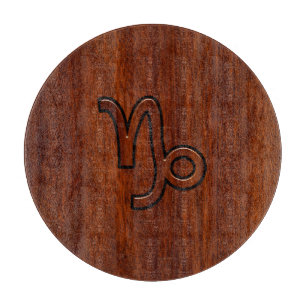 Capricorn Zodiac Symbol in Mahogany Wood Style Cutting Board