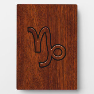 Capricorn Zodiac Symbol in Mahogany Wood Style Plaque