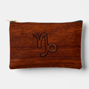 Capricorn Zodiac Symbol in Wood Grain Style Accessory Pouch