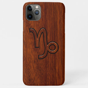 Capricorn Zodiac Symbol in Wood Grain Style iPhone 11 Pro Max Case