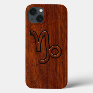Capricorn Zodiac Symbol in Wood Grain Style iPhone 13 Case
