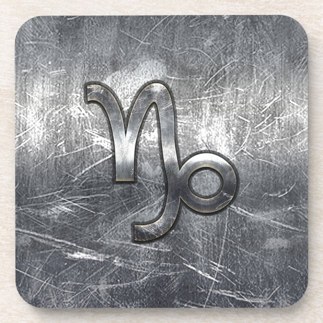 Capricorn Zodiac Symbol Industrial Style Coaster (Front)