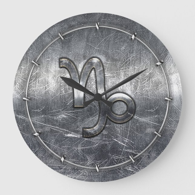 Capricorn Zodiac Symbol Industrial Style Large Clock (Front)
