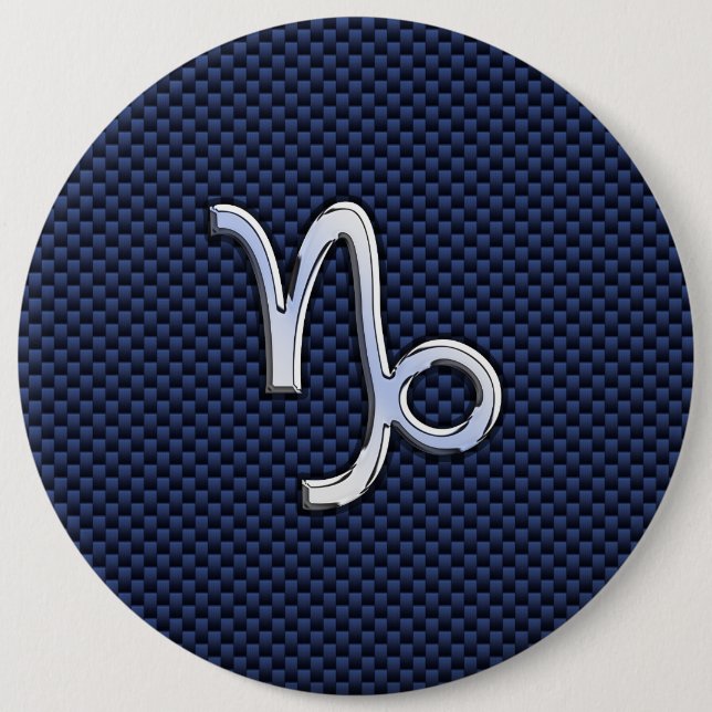 Capricorn Zodiac Symbol Navy Blue Carbon Fibre 6 Inch Round Button (Front)