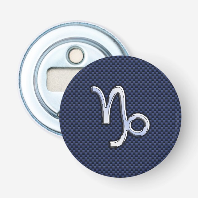 Capricorn Zodiac Symbol Navy Blue Carbon Fibre Bottle Opener (Front)