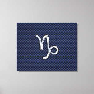 Capricorn Zodiac Symbol Navy Blue Carbon Fibre Canvas Print