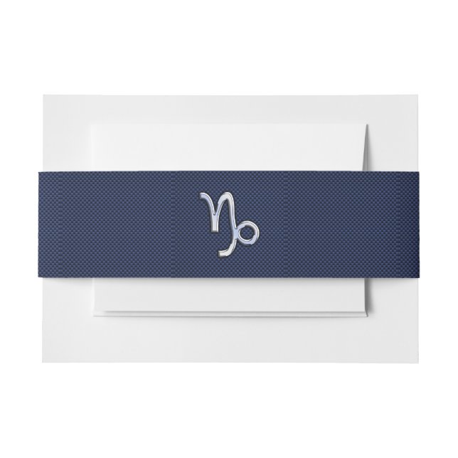 Capricorn Zodiac Symbol Navy Blue Carbon Fibre Invitation Belly Band (Front Example)