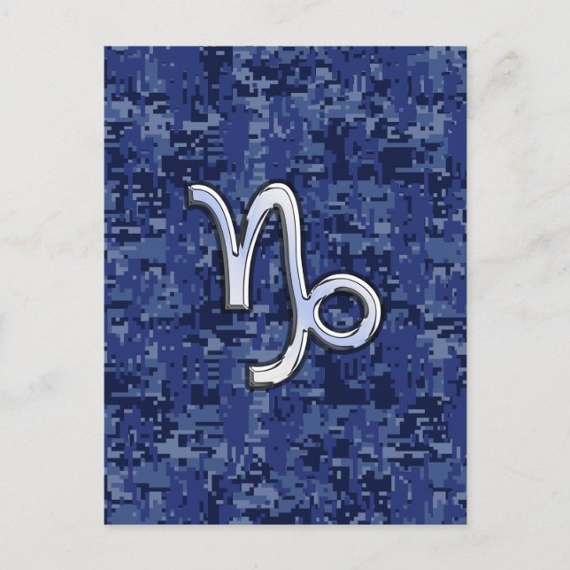Capricorn Zodiac Symbol on Blue Digital Camo Postcard (Front)