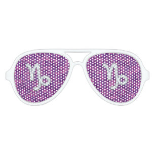 Capricorn Zodiac Symbol on Fuchsia Digital Camo Aviator Sunglasses