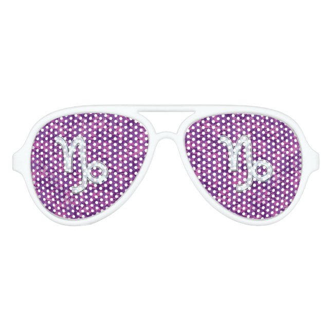 Capricorn Zodiac Symbol on Fuchsia Digital Camo Aviator Sunglasses (Front)